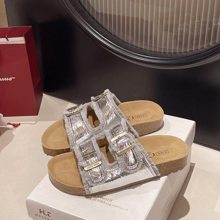 Thick-bottomed Slippers Women's Summer Wear Retro Tassel Ugly and Cute Flat-bottomed Women's Boken One-word Cool Slippers