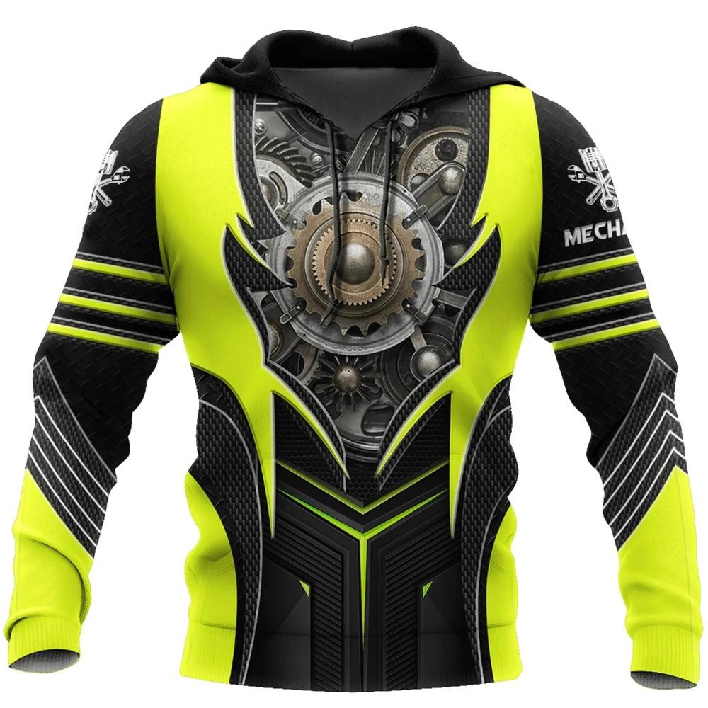 Herren Kapuzenpullover Vintage T-Shirt Herbstkleidung Mechaniker 3D Druck Tops Fashion Street Casual Hoodies Übergroßer Pullover