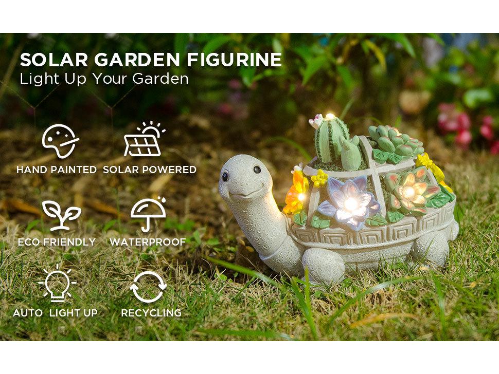 Solarbetriebene Outdoor-Schildkröten-Harzstatue mit Sukkulenten-Figur und dekorativem Licht
