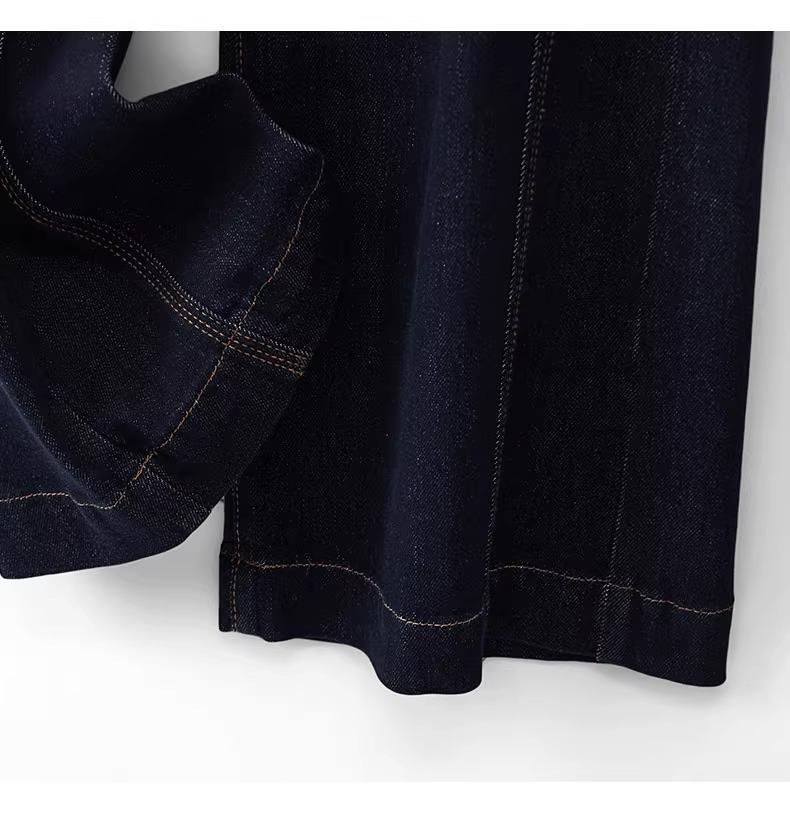 Spring 2025 Women's Dark Blue Retro Wide-Leg Jeans: High-End, Floor-Length, Loose Straight-Leg Pants