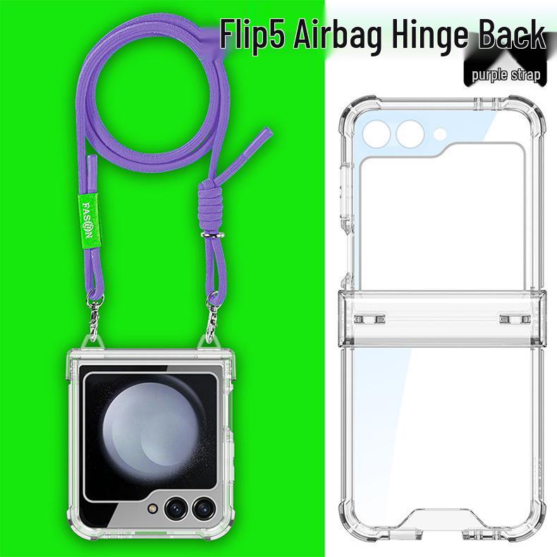 Samsung Z Flip5 Airbag Hinge Case – Transparent Acrylic, Full Coverage, Slim with Lanyard