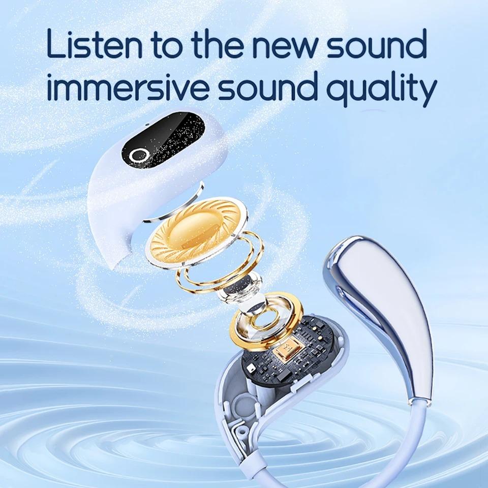 Open-Ear Kopfhörer Bluetooth 5.4 Ohrbügel Kopfhörer Kabellos Sport Geräuschunterdrückung Headsets HiFi Stereo LED-Anzeige Ohrstöpsel