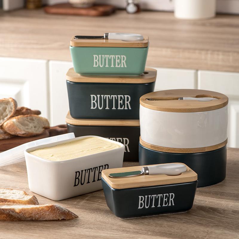 Butter tray with lid and butter crimp knife countertop unbreakable metal container with high quality double silicone seal