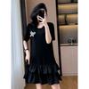Summer Women's Ruffle Hem T Shirt Dress with Rhinestone Bow Casual Loose