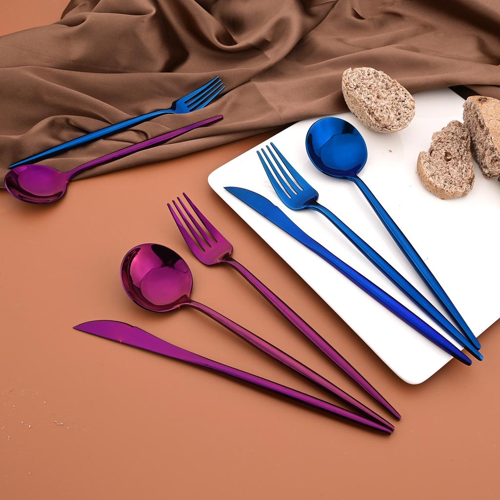 6 piece Mirror Black 18/10 Stainless Steel Gold Dinnerware Set Fork Spoon Knife Cutlery Set Cutlery Complete Tableware Sets Kitchen