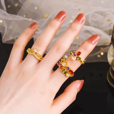 New Fashion Women's Zircon Ring: Colorful Gemstone All-Match Crown Flower