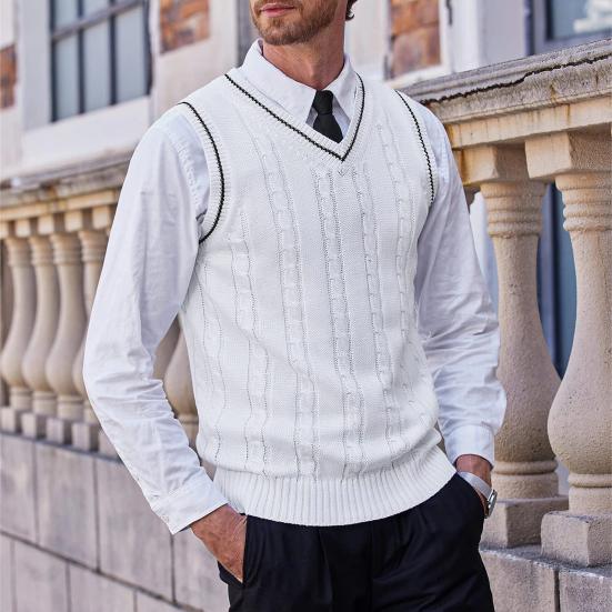 Pánská vesta svetr s výstřihem do V bez rukávů Slim Fit Colorblock Pletený svetr Slim Fit Střední délka Zahuštěný svetr preppy a business stylu