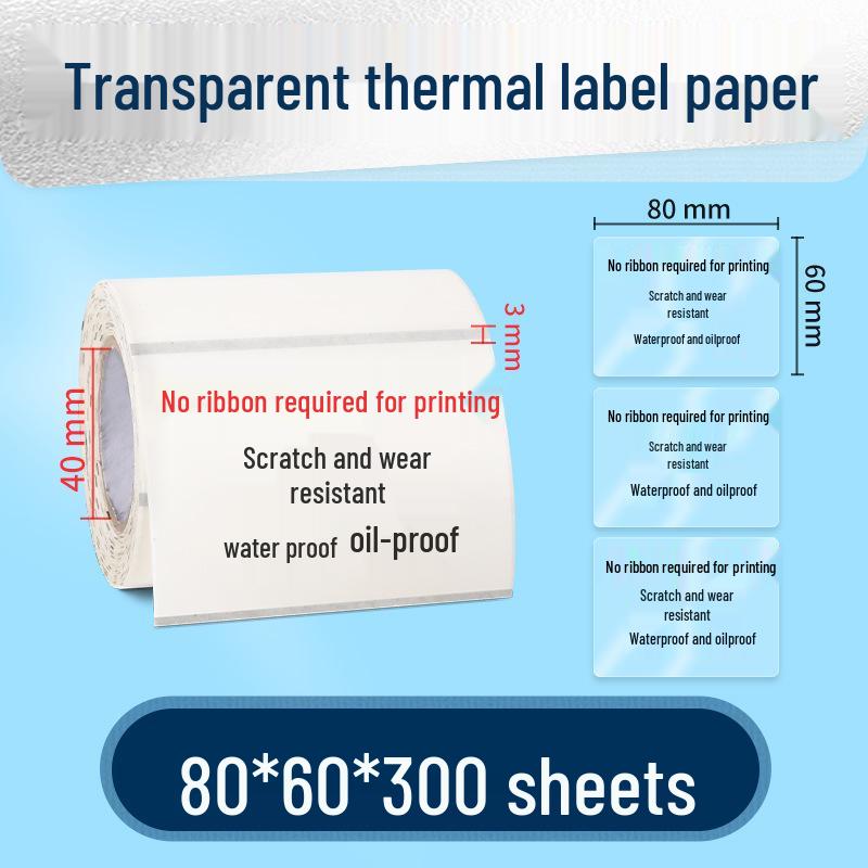 Transparent Waterproof Thermal Label: Tear-Resistant, Oil-Proof Adhesive Name Stickers