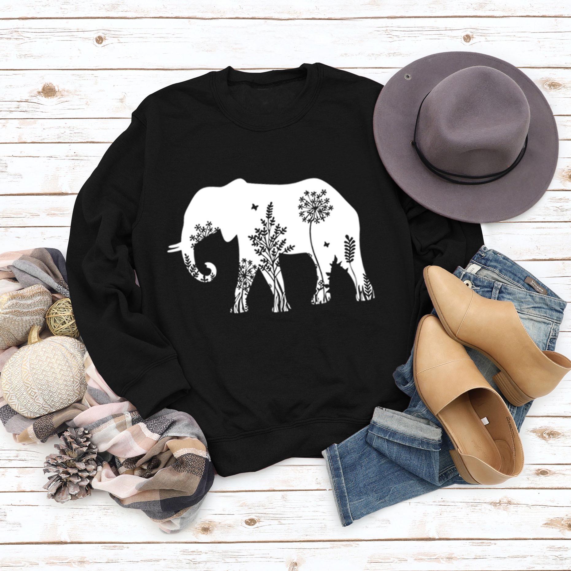 

Европейско-американский свитшот оверсайз с принтом слона для женщин - с длинным рукавом, осенне-зимний. M