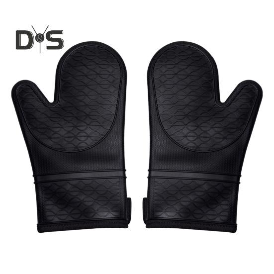 

1 пара силиконовых прихваток для духовки, водонепроницаемые, грязеотталкивающие, термостойкие кухонные перчатки с хлопковой подкладкой, нескользящие перчатки чёрный