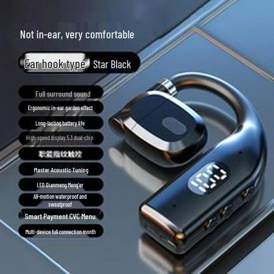 High-End Wireless Single-Ear Bluetooth Headset with Ear-Hook Design, Superior Bass, and Long Battery Life