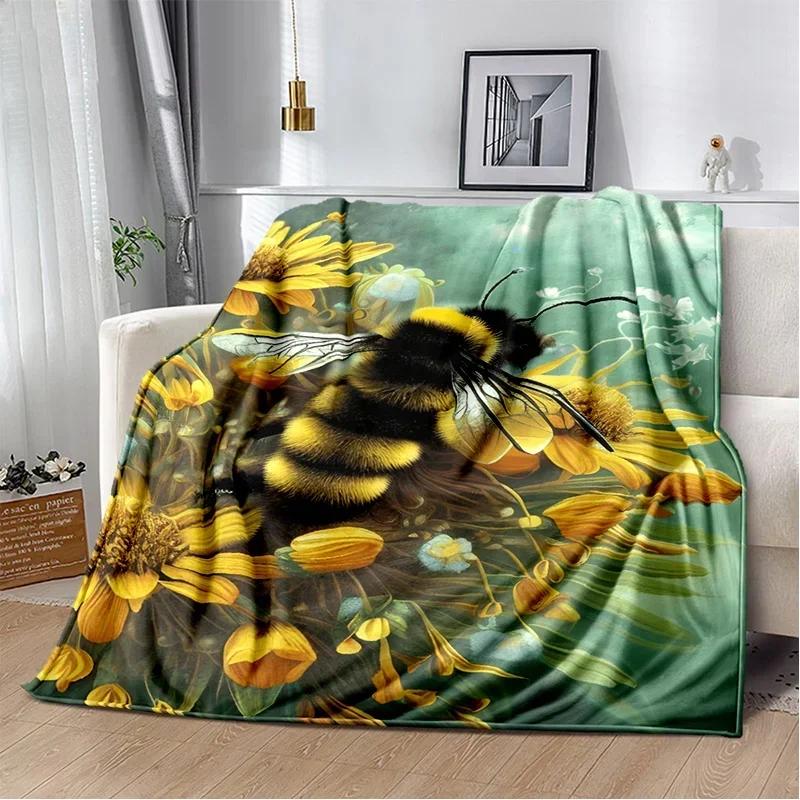 Cute Bee Honey Insect Cartoon Blanket,Soft Throw Blanket for Home Bedroom Bed Sofa Picnic Travel Office Rest Cover Blanket Kids