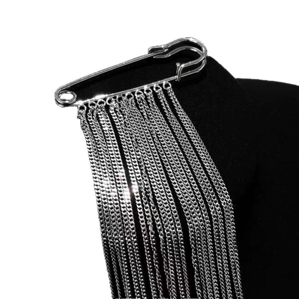 New Alloy Tassel Chain Brooch Jewelry Accessories Silver Color Clothing Tie Pin Exaggerated Handbag Accessories Women Girls