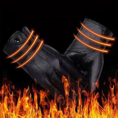 Waterproof PU Leather Winter Gloves for Men Outdoor Cycling Black Inner Layer of Thin Fleece Keep Warm Driving Motorcycle Gloves