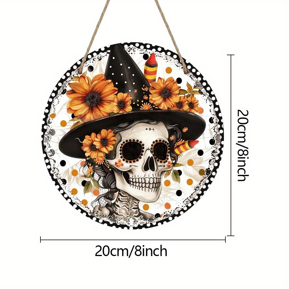 

20 см ретро акриловый плоский 2D Хэллоуин череп ведьмы кулон, декоративный череп настенный, для входной двери, крыльца, гостиной, спальни 20CM