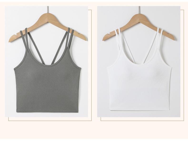 Summer Double Strap Cropped Camisole - Comfortable Solid Color Vest with Built-in Bra & Stylish Back Design