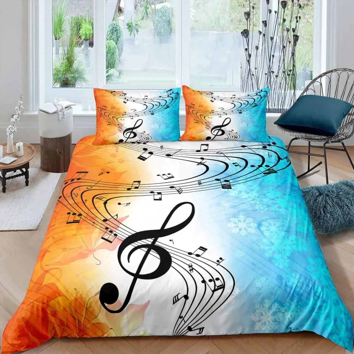 

Music Note Soft Duvet Cover Set Rock Music Theme Warm Comforter Comfortable Quilt Cover Set Young Boys Young Girls Headphones Radio Soft Beding Set 135*200cm Eu-Single
