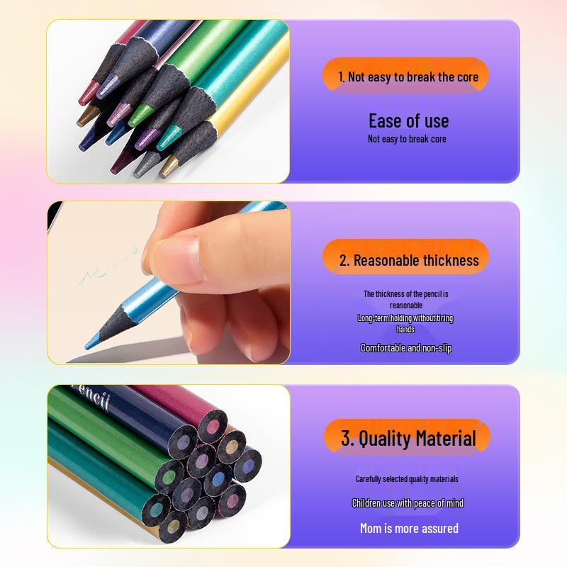 12-Color Metal Toned Black Wood Pencils for Journaling, Painting, DIY, Creative Doodling, and Art