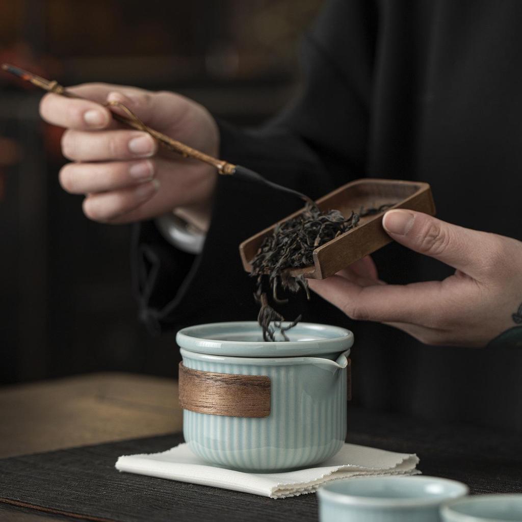 Five Great Kilns Portable Travel Tea Set: One Pot and Two Ceramic Cups Souvenir Gift