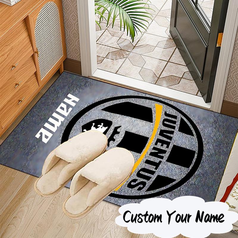 Custom Name Juventus Crest Rug for Living Room, Game Rooms, Office, Bedroom, Floor Mat Playful Design, Fan Gifts Christmas Decor