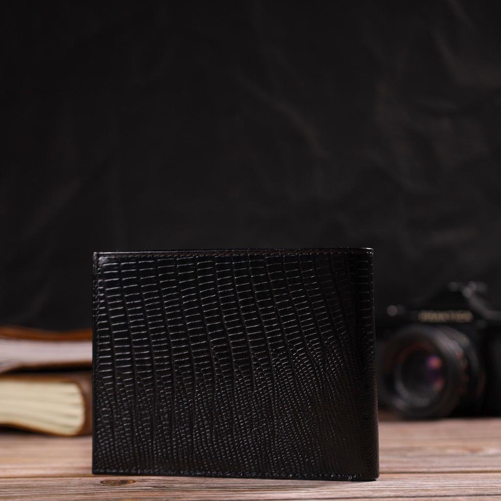 Практичное мужское портмоне из натуральной фактурной кожи CANPELLINI 21868 Черный