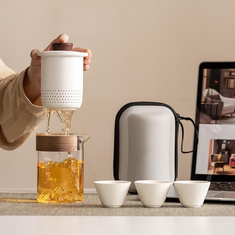 High-end travel tea set Portable anti-scalding hand grab glass teapot Kuaike cup Kung Fu souvenir business gift