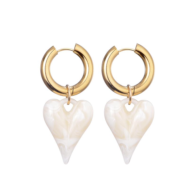 New Fashion Acrylic Resin Leopard Heart Pendant Hoop Earrings Woman Gold Color Thick Stainless Steel Ear Buckle Female Jewelry