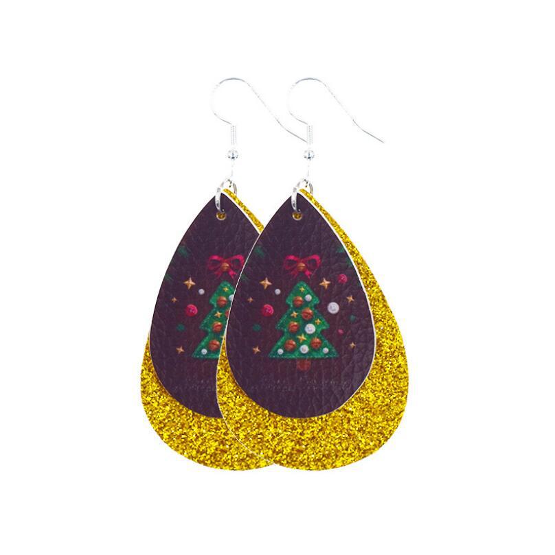2020 New Double-Layer Leather Christmas Earrings