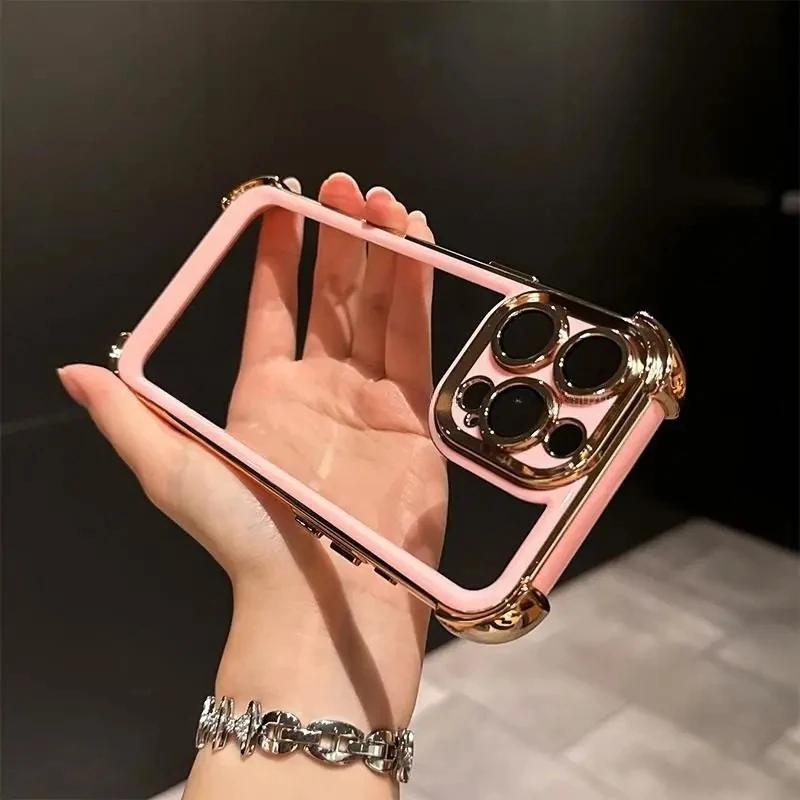 New Transparent Phone Case For iPhone 16 15 14 13 12 11 Pro Max Plus Shockproof Bumper Cover Funda With Lens Protector