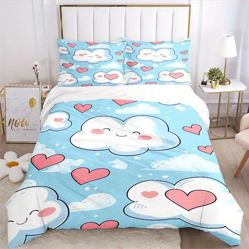 3pcs Clouds, Hearts Bedding Set, Ideal for Home Use, Suitable for Bedroom Decor (1*Duvet Cover + 1/2*Pillowcases, No Core) Yy250821217