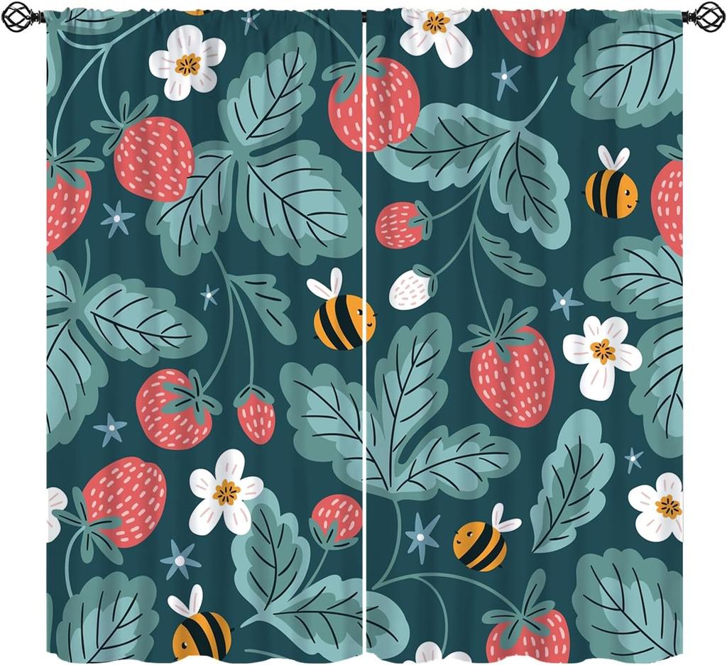 Rustic Honey Bee Curtains Honeycomb Daisy Floral Window Treatments Insulated Drapes Panel Sets Curtain With Rod Pocket Thermal Polyester