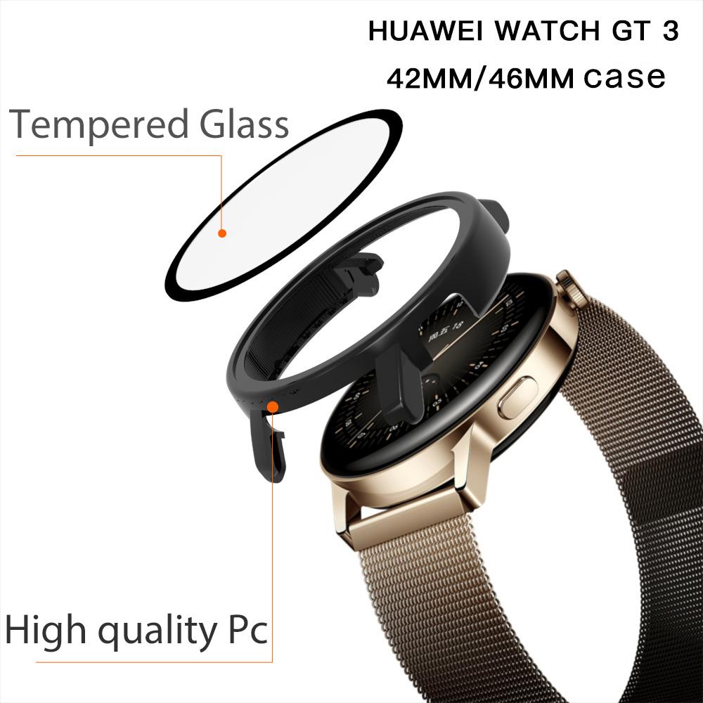 Hülle für Huawei Watch GT3 mit gehärtetem Glas, 46 mm Band, Watch GT3 42 mm, weiche Rundum-Displayschutzfolie, Bumper-Hüllen PC/TPU