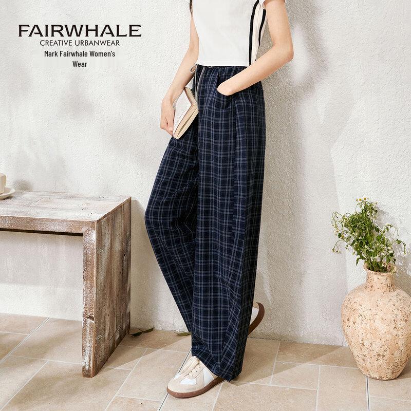 Mark Fairwhale Women's Vintage Plaid High-Waist Wide-Leg Casual Pants