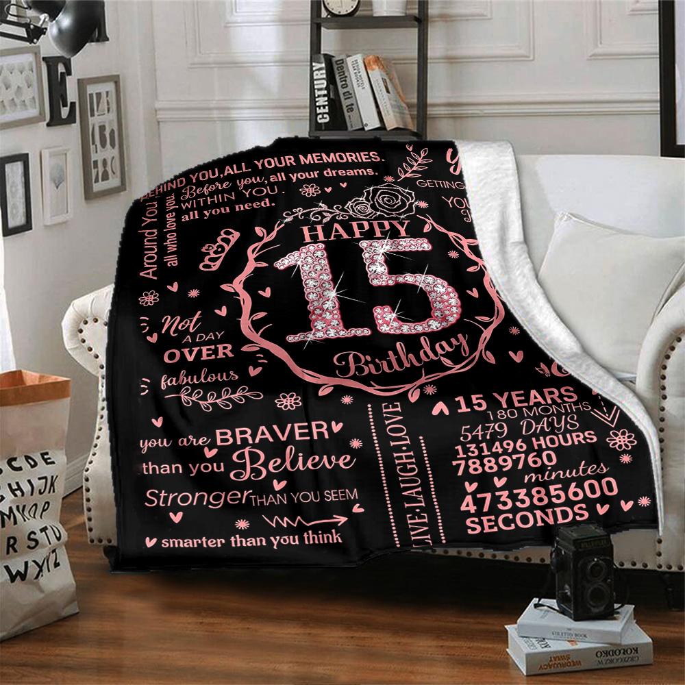 15Th Birthday Celebration Lightweight Blanket Ultra-Soft Great for Sofa Couch Office Bed Seasons Universal Versatile Accessory Gifts Y9