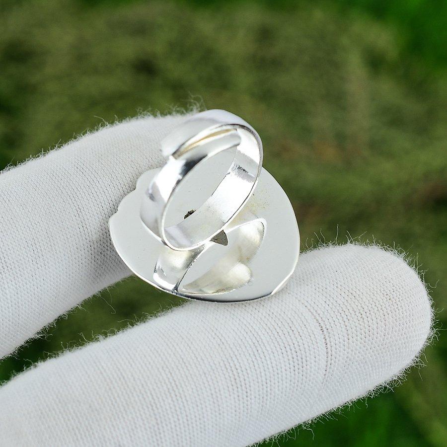 Natural Rainbow Moonstone Solitaire Adjustable Ring 925 Silver For Women
