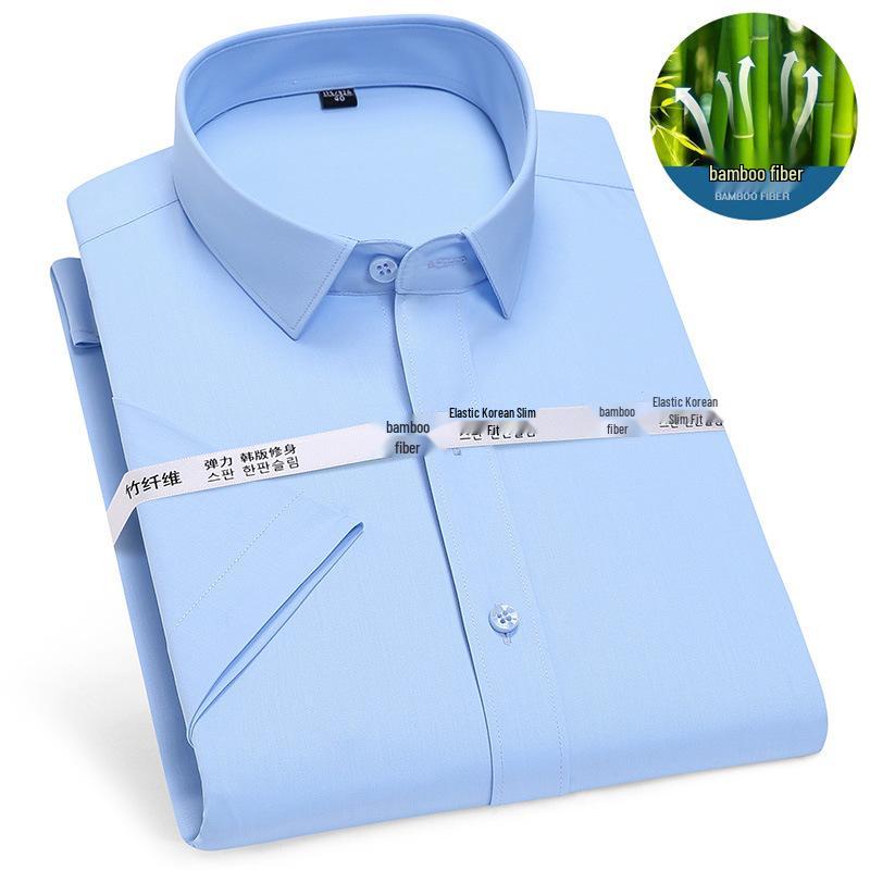 Men's Long Sleeve Non-Iron Bamboo Fiber Formal Shirt with Embroidered Logo