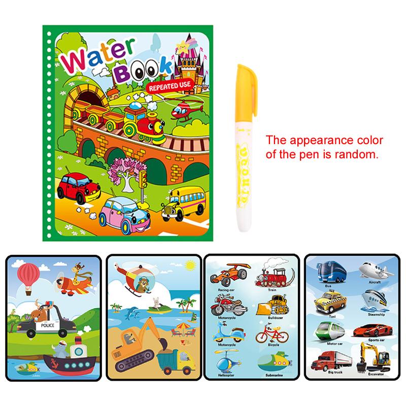 Water Drawing Book with Refillable Water Pen Reusable Magic Painting Drawing Board Cute Cartoon Pattern Gift for Boys Girls TMZ