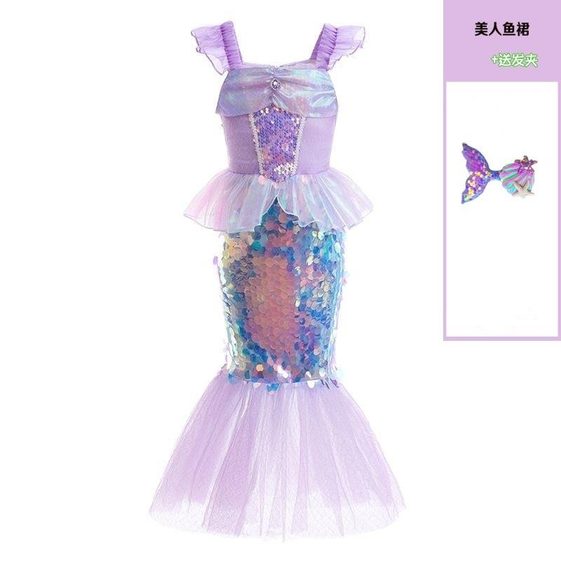 Little Girls Mermaid Sequin Wing Dress Princess Gown Stage Performance Costume