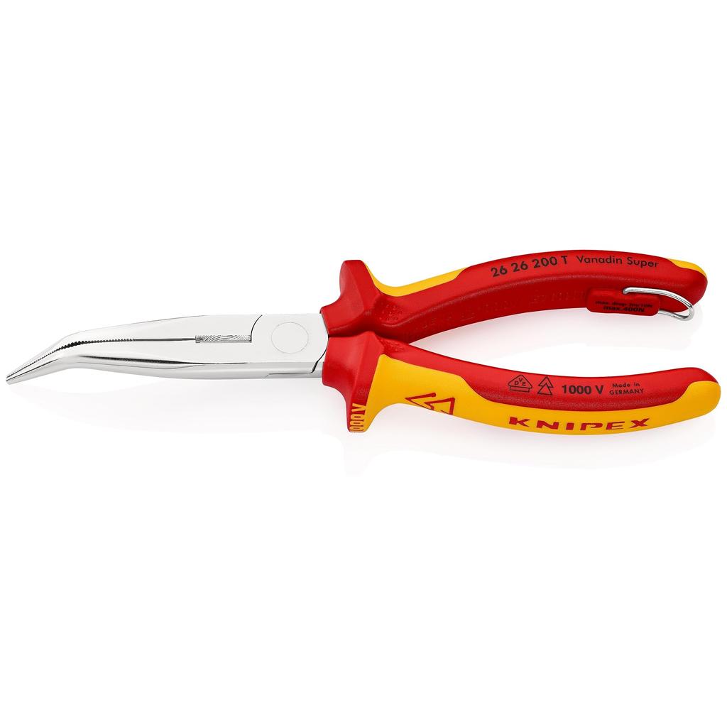 Knipex Insulated Angled Long Nose Pliers with Tether Attachment 2626-200TBK