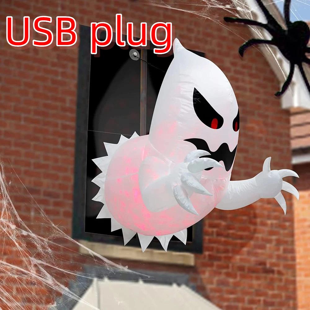 

EU/US/USB Halloween Inflatable Ghost Horror Window Ghost Foldable Balloon Outdoor Courtyard Garden Decoration Fun Party Tool