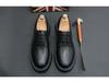 Men's Black British-Style Retro Height-Boosting Leather Shoes - Casual, Low-Top, Wear-Resistant, All-Season