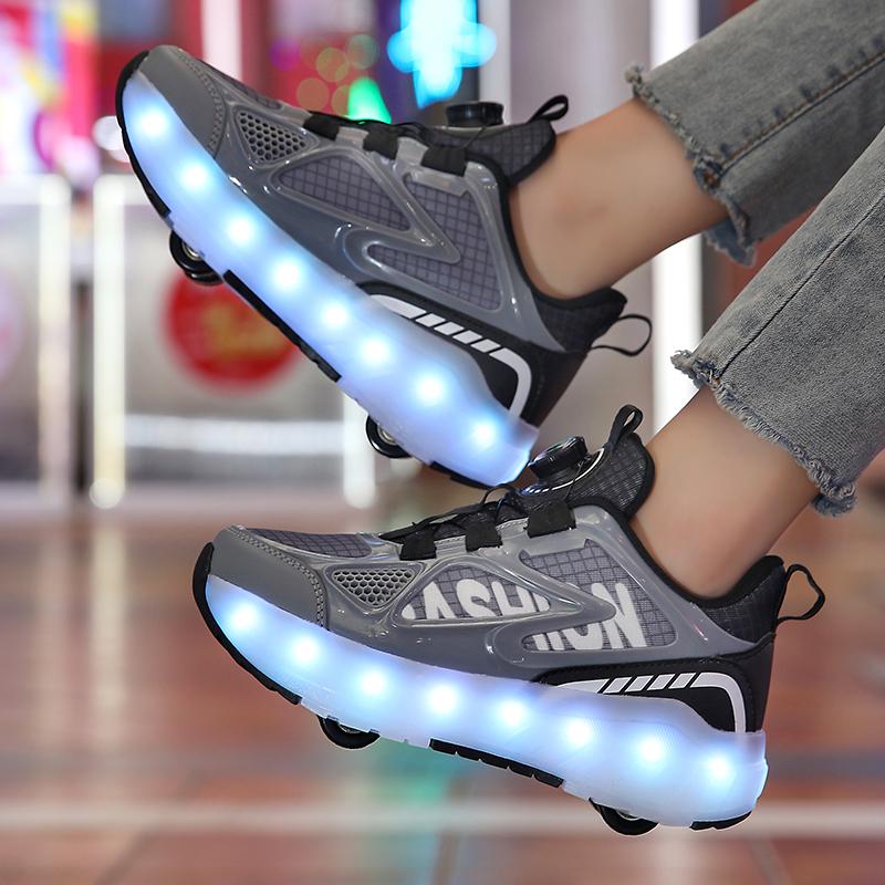 Summer Heely Shoes Girls Mesh Breathable Roller Skates Female Students Four-wheel Rechargeable LED Sports Skates Boys Glowing Sports Shoes