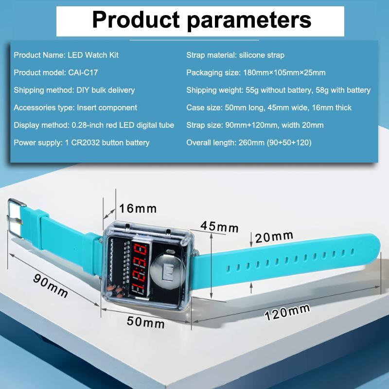 1Set Diy Electronic Watch Kit Led Digital Tube Display Creative Soldering Project Transparent Case Diy Kit (Without Battery)