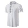 Men's Retro Shirt Short Sleeve Cotton Linen Lightweight Breathable Solid Color Fashion Tops Pirate V-neck Male Stylish Shirs