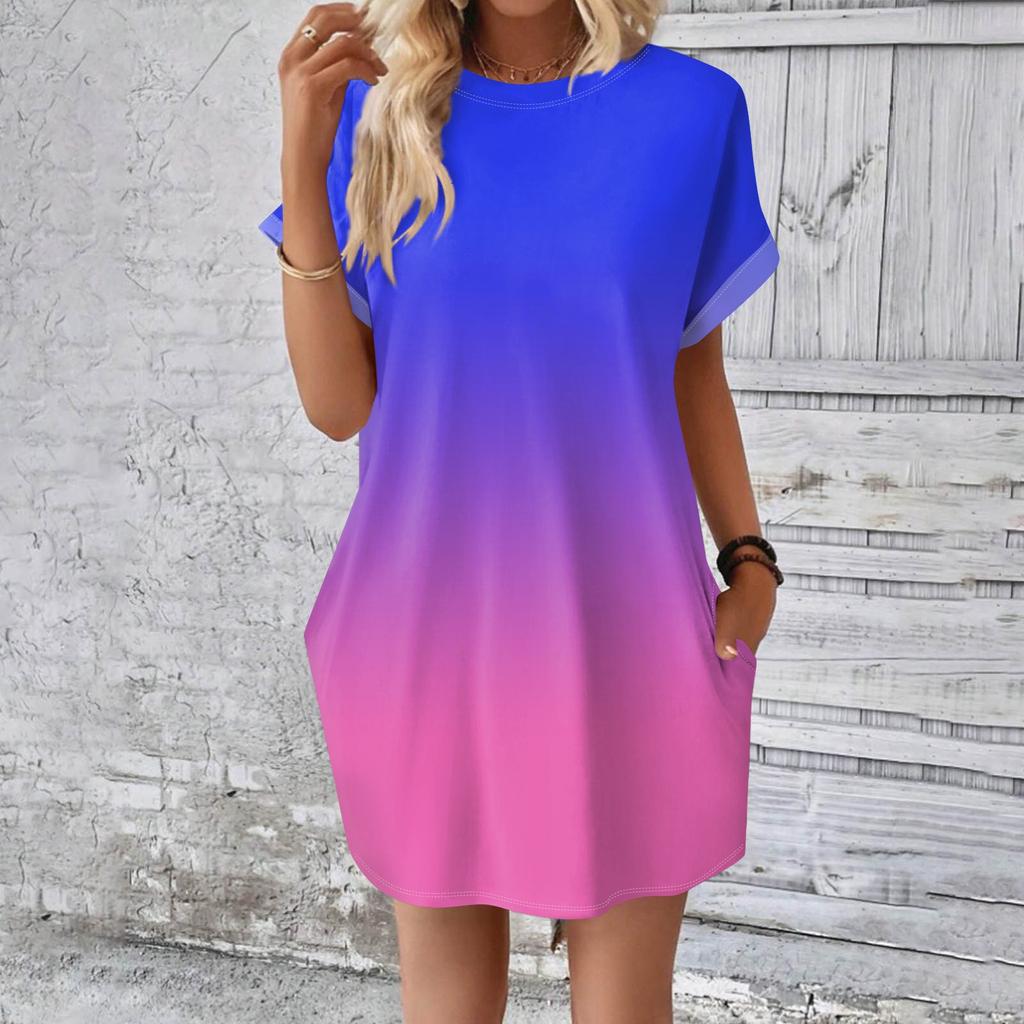 Damesmode Zomer Bedrukt Losse Korte Mouw Losvallende Middellange T-shirt Jurk