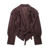 Womens Vintage Suede Jacket Slim Fit Lace Up Waist Casual Street Style Outerwear