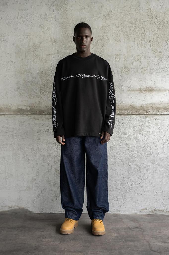 Męska Bluza Oversize z Nadrukiem „Memories” - Czarny