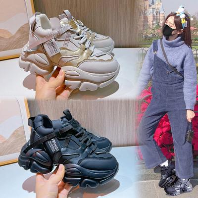 Leather Dad Shoes Women's 2025 Spring New Platform Korean Sports Shoes Women's Fashion Casual Shoes Versatile Shoes Children