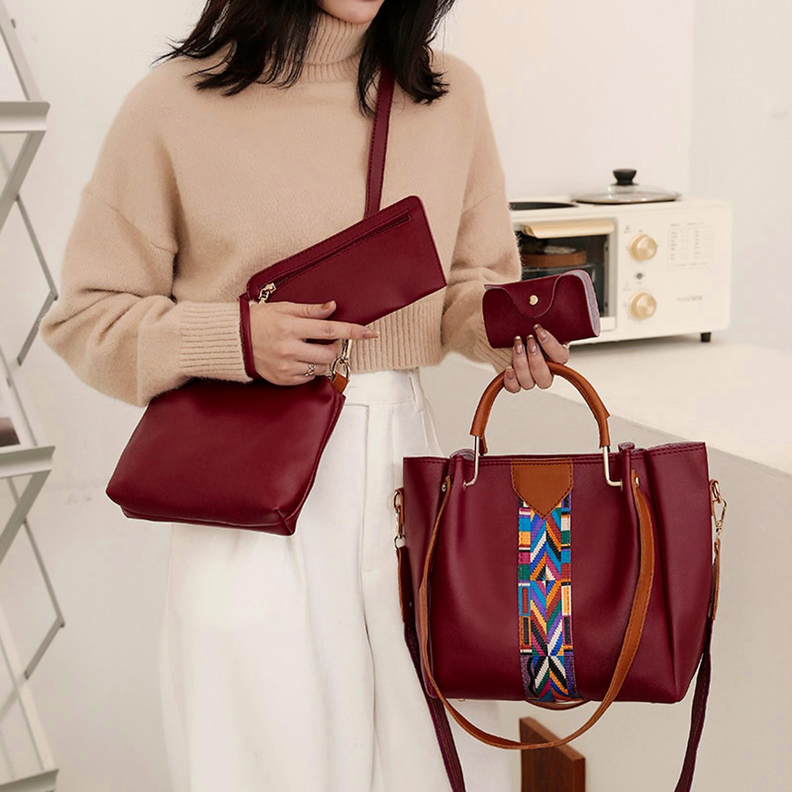 

4шт модная женская печать ретро-узор ручная сумка сумка + карта посылка красный