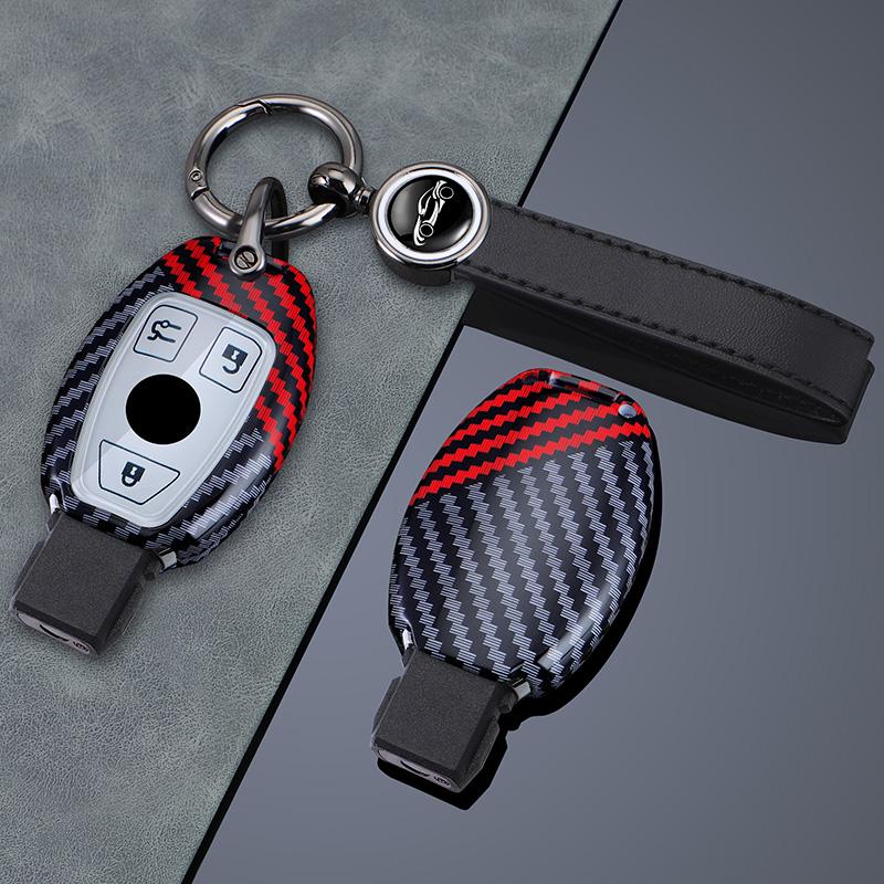 2/3 Buttons for Mercedes Benz A B C E S G Class W204 W205 W212 W213 GLC GLA CLA Carbon Fiber Car Key Case Cover Shell Keychain